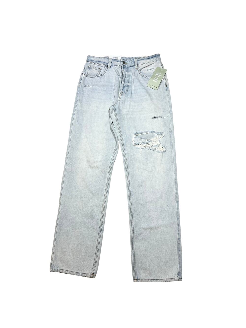 H&M 90's Boyfriend Jeans Size 4 High Waist Straight Leg Light Blue Distressed